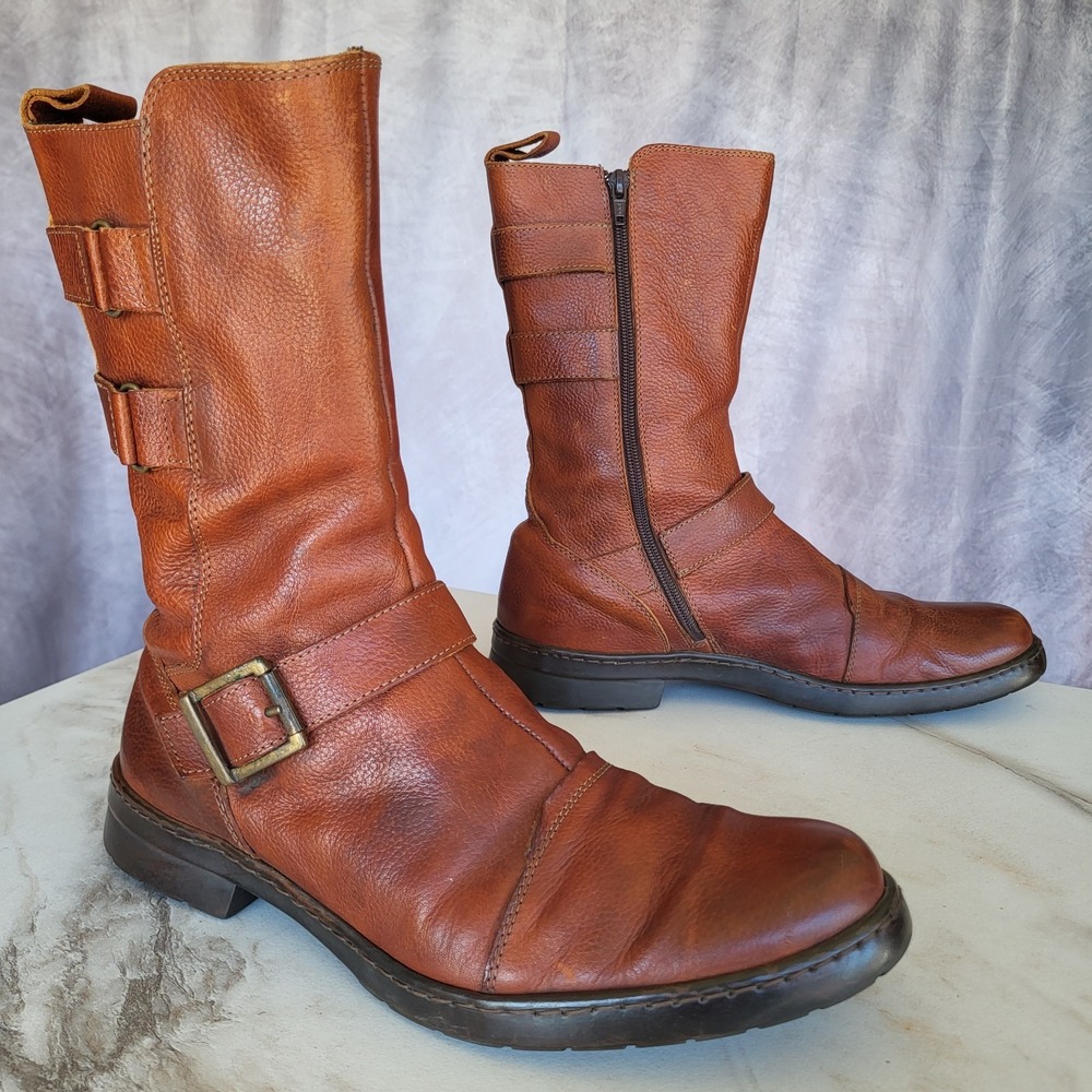 CafeNoir Size 42/9 Cognac Red Biker Boots Leather Brown Mens